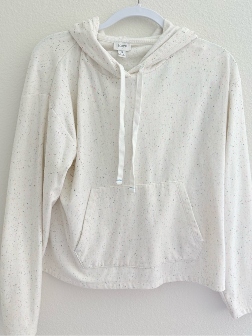 J. Crew white Speckled Drawstring Hoodie size medium